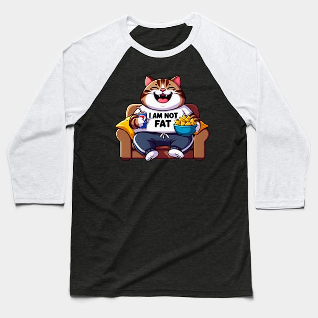 I Am Not Fat meme Tabby Cat Couch Potato Nachos Soft Drink Baseball T-Shirt by Plushism